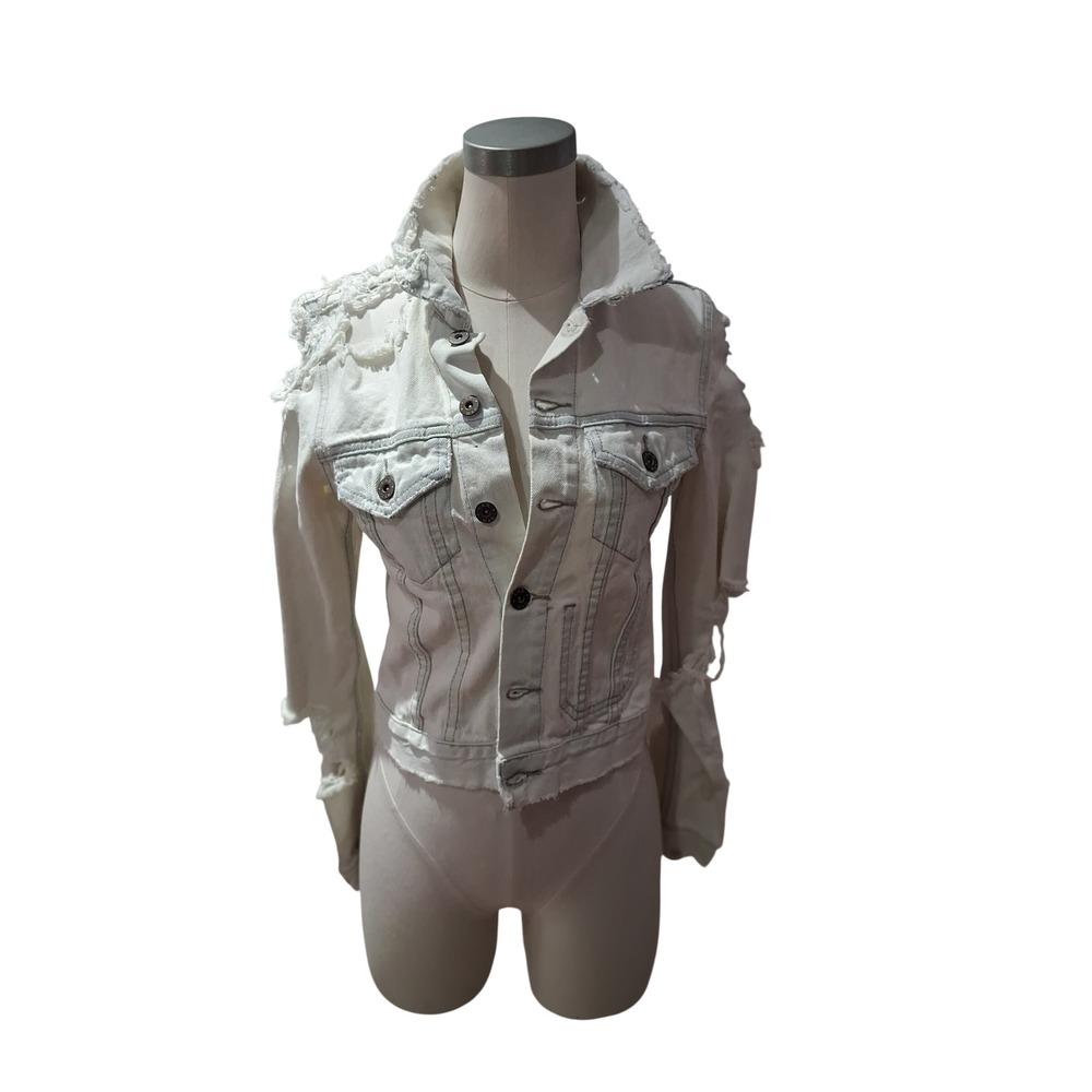 Carmar Denim Jacket Womens S White Distressed Shredded 1 of a kind.